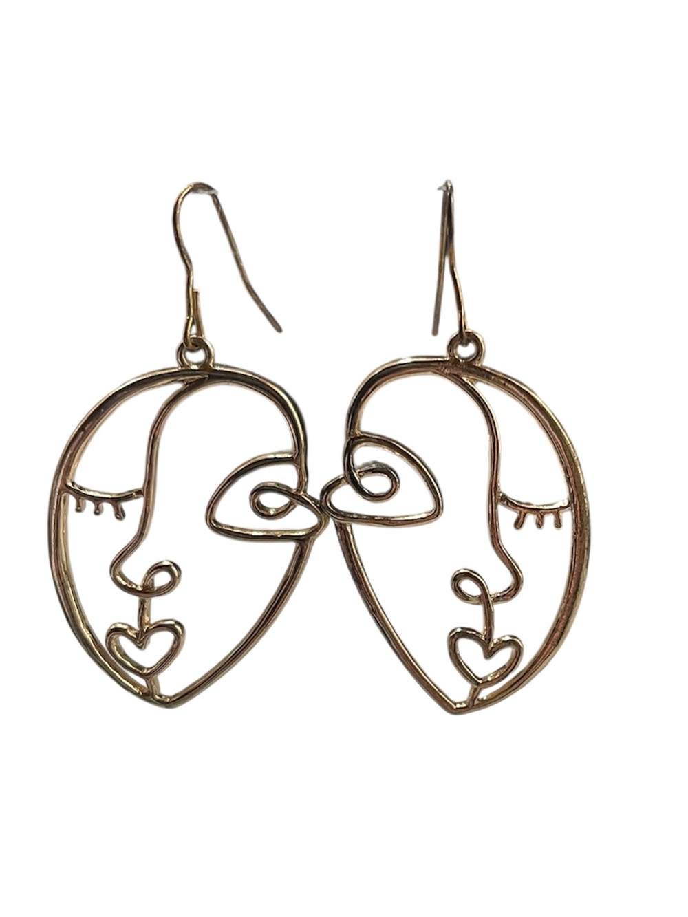 Abstract Winking Face Line Art Earrings Gold Tone Statement Dangles